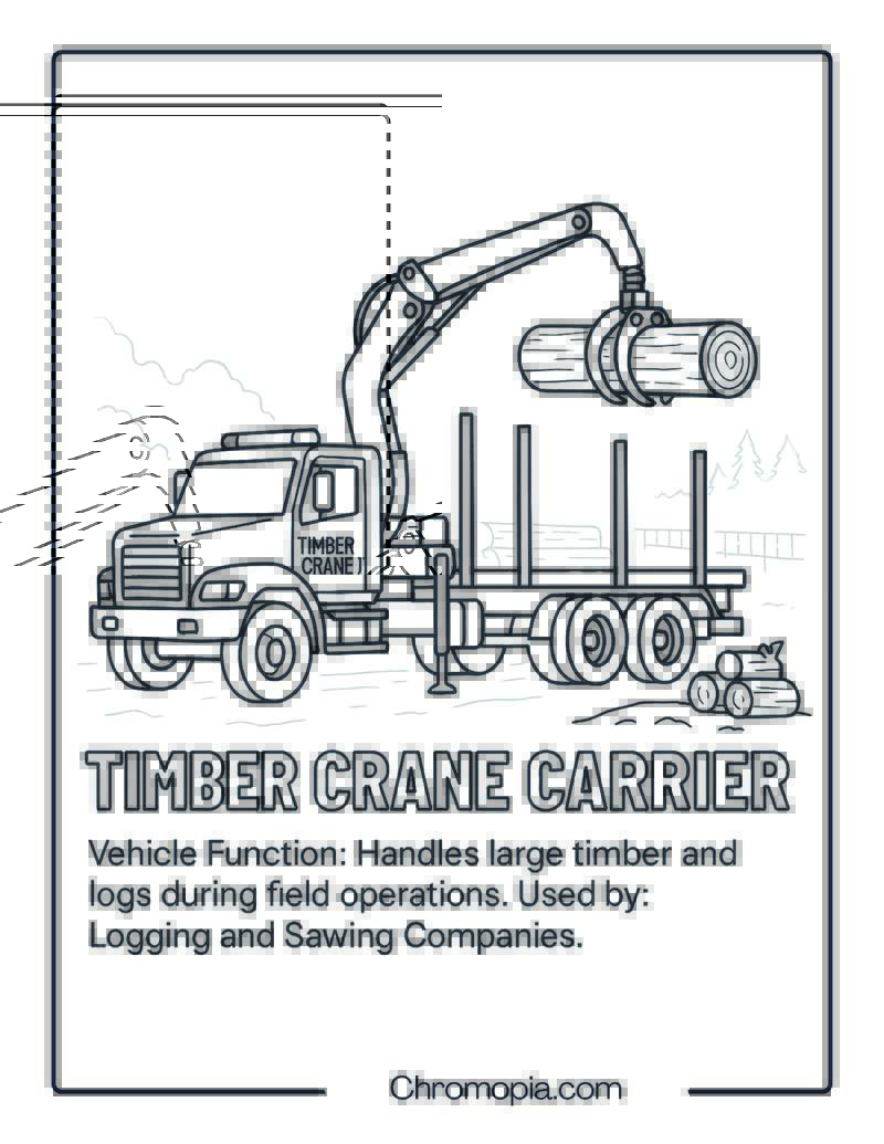 Timber Crane Carrier – Transportation Vehicle Coloring Page