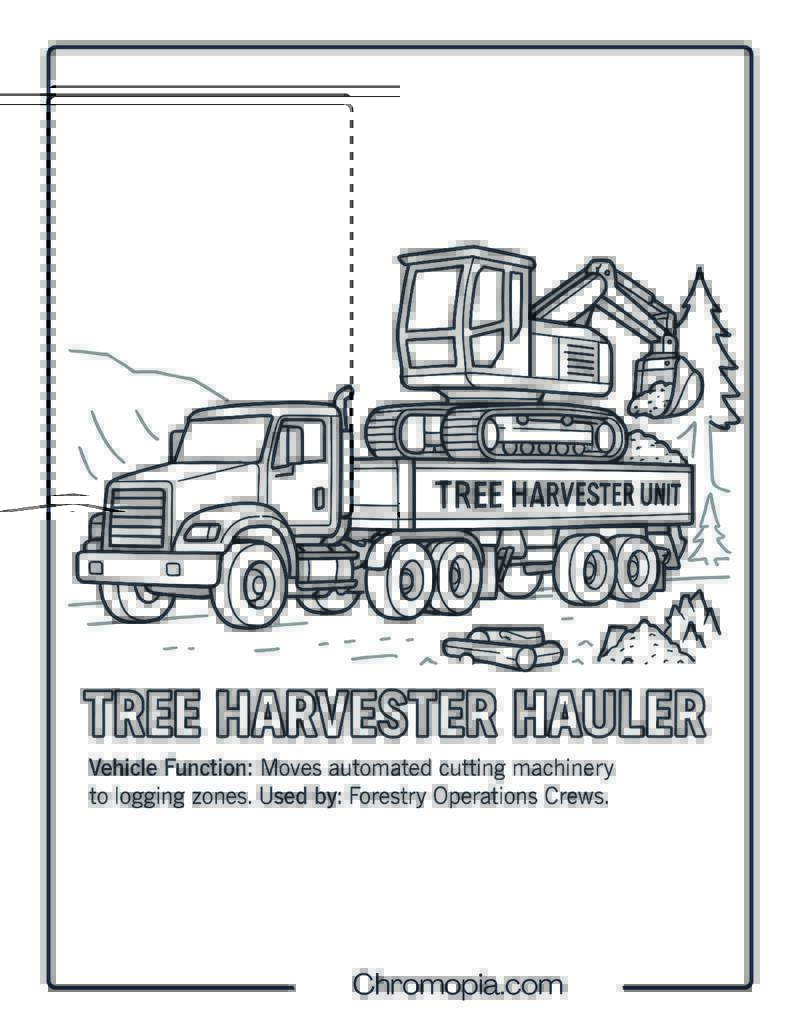 Tree Harvester Hauler – Transportation Vehicle Coloring Page