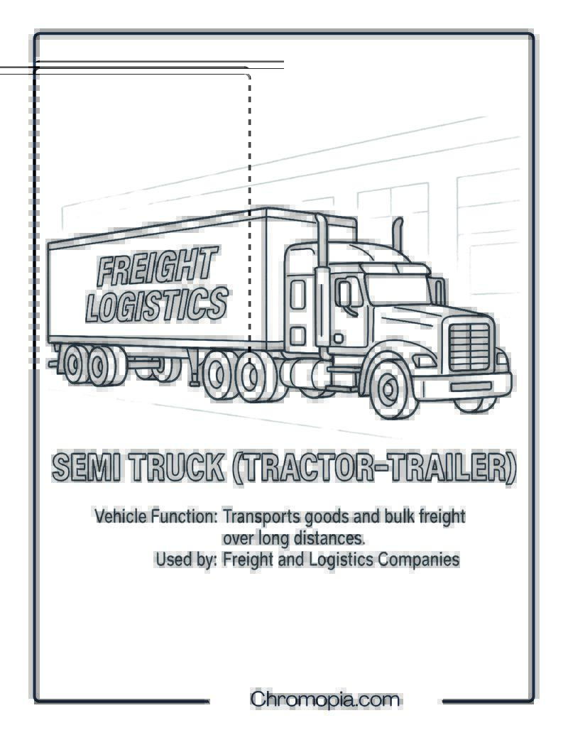 Semi Truck (Tractor-Trailer) – Transportation Vehicle Coloring Page