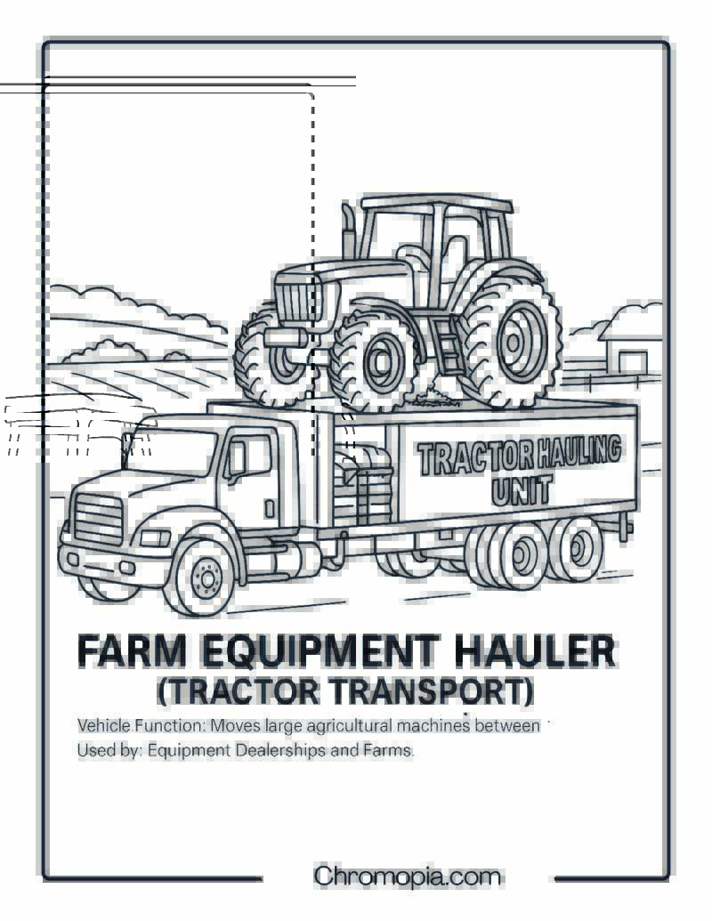 Farm Equipment Hauler (Tractor Transport) – Transportation Vehicle Coloring Page