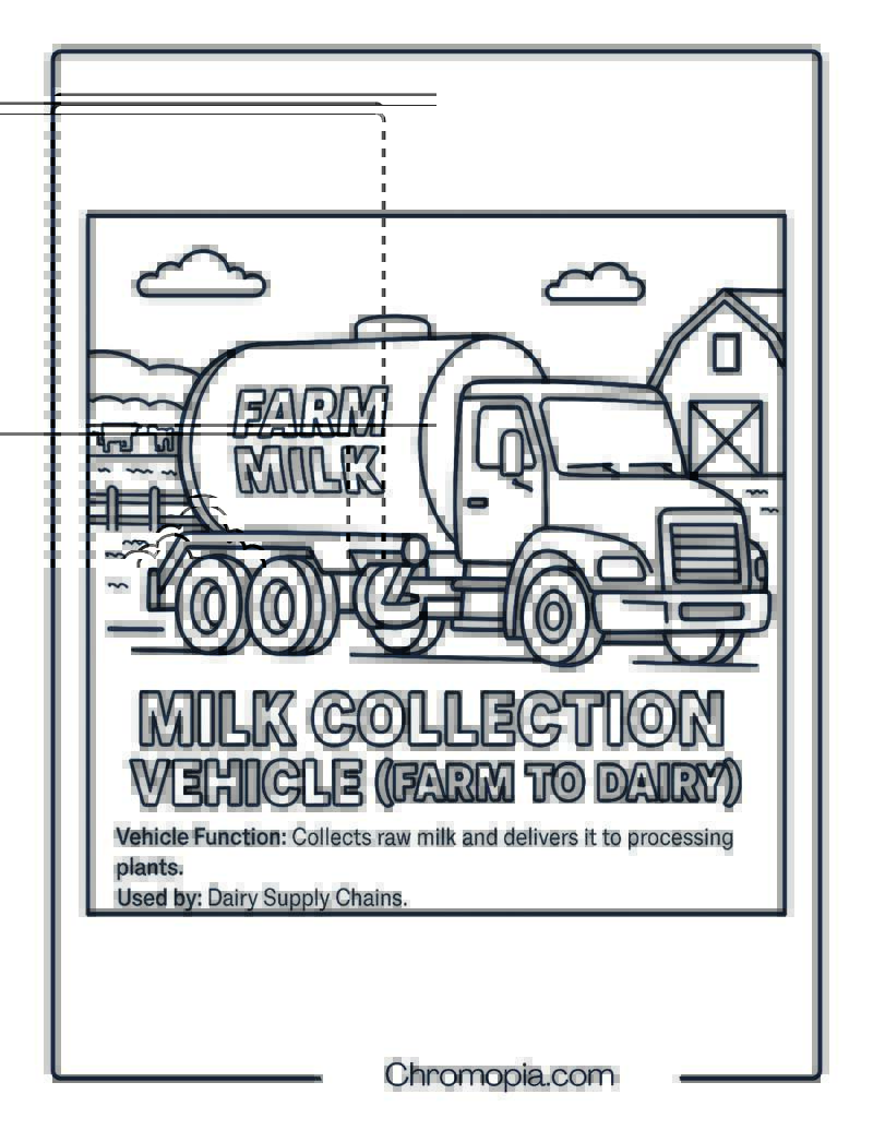 Milk Collection Vehicle (Farm to Dairy) – Transportation Vehicle Coloring Page