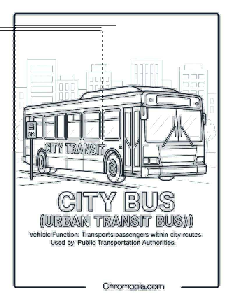 City Bus (Urban Transit Bus) – Transportation Vehicle Coloring Page
