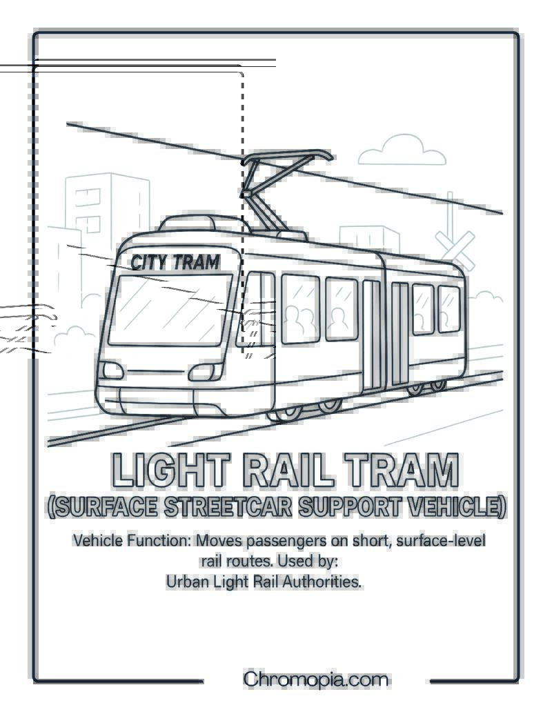 Light Rail Tram (Surface Streetcar Support Vehicle) – Transportation Vehicle Coloring Page