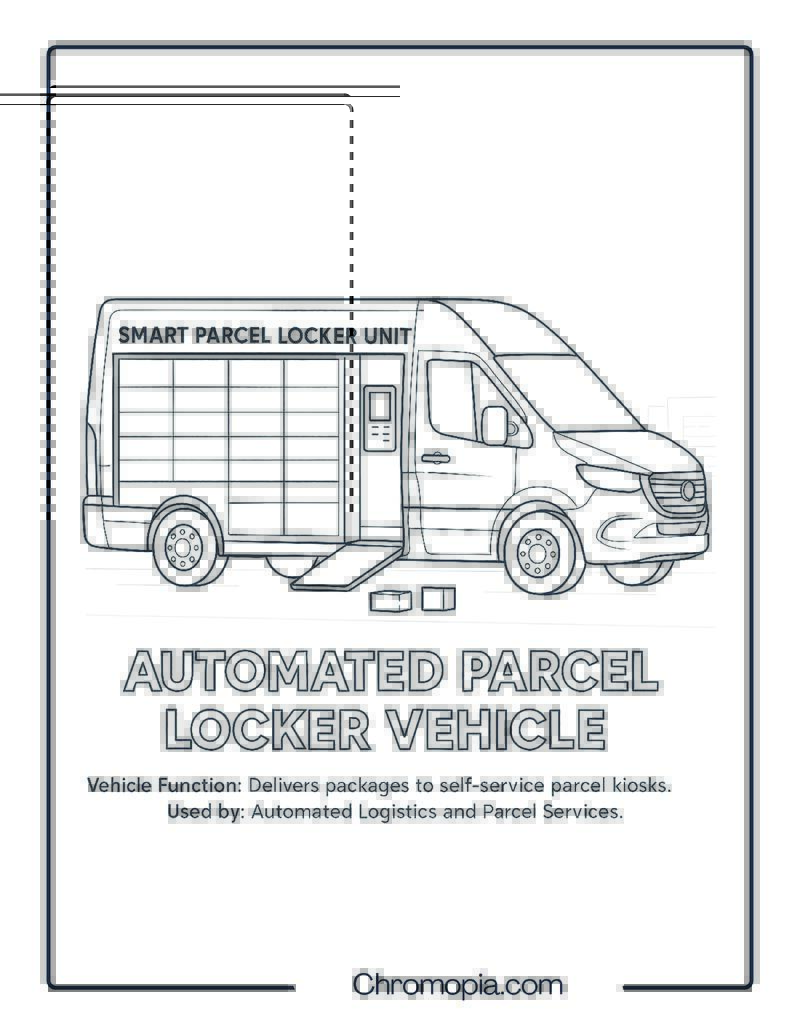 Automated Parcel Locker Vehicle – Transportation Vehicle Coloring Page
