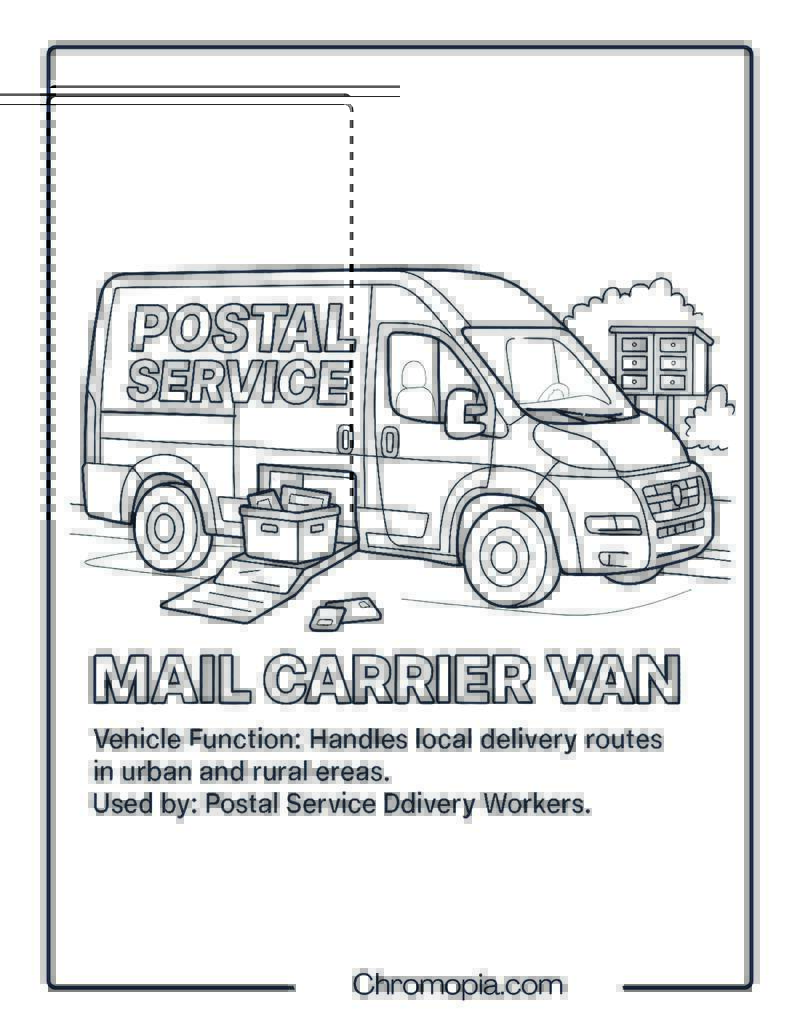 Mail Carrier Van – Transportation Vehicle Coloring Page