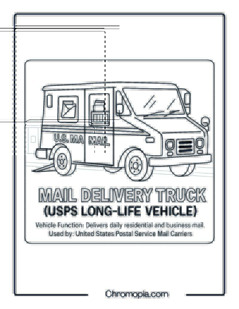 Mail Delivery Truck (USPS Long-Life Vehicle) – Transportation Vehicle Coloring Page