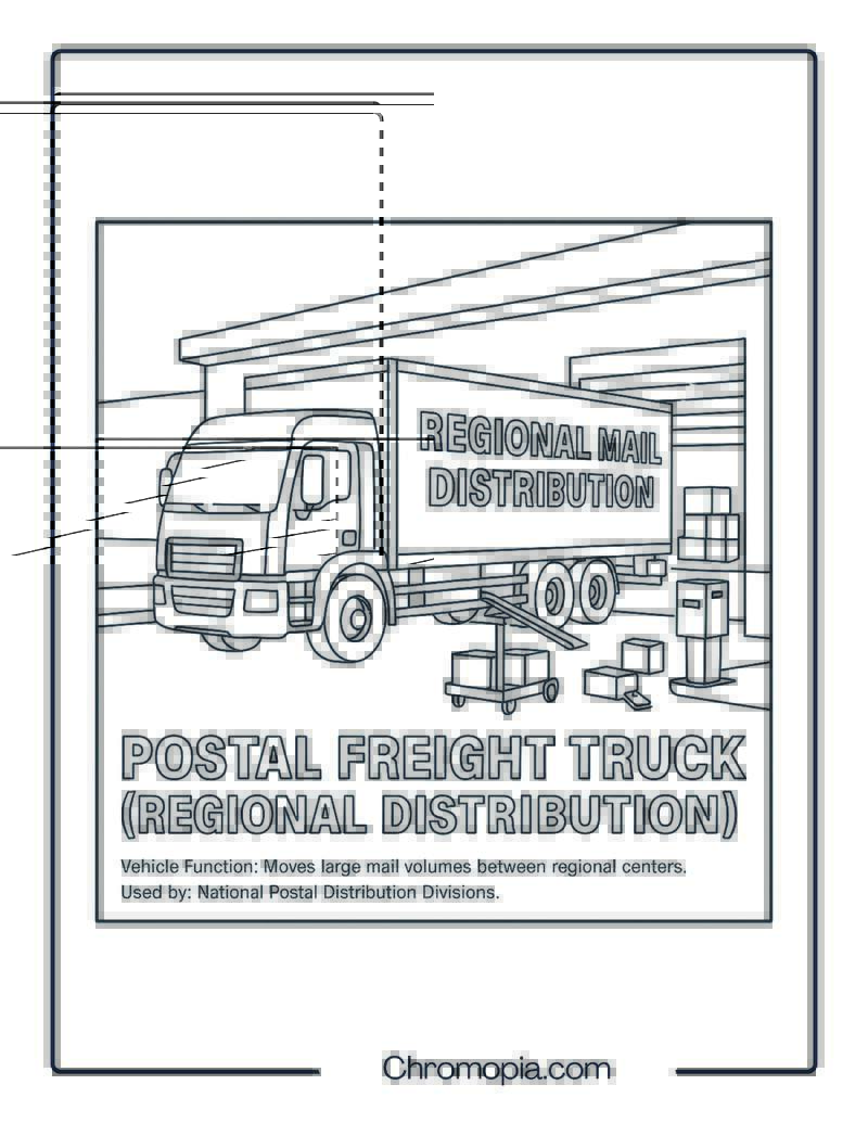 Postal Freight Truck (Regional Distribution) – Transportation Vehicle Coloring Page