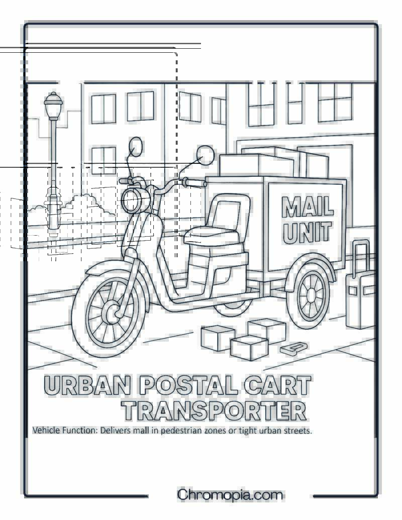 Urban Postal Cart Transporter – Transportation Vehicle Coloring Page