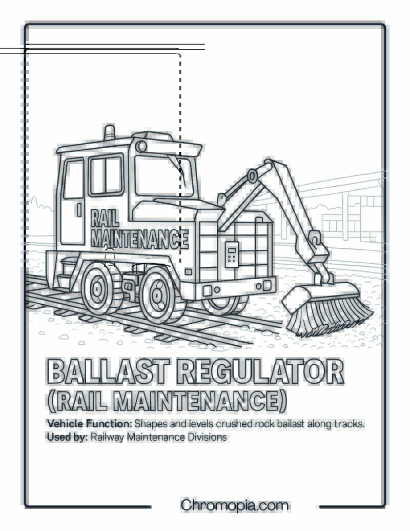 Ballast Regulator (Rail Maintenance) – Transportation Vehicle Coloring Page