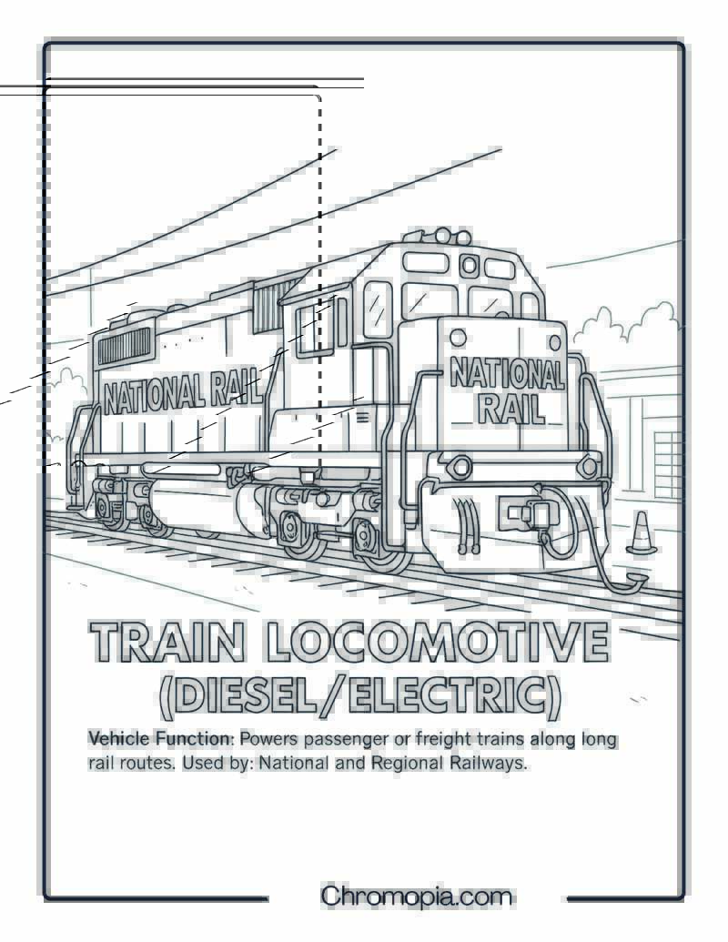 Train Locomotive (DieselElectric) – Transportation Vehicle Coloring Page