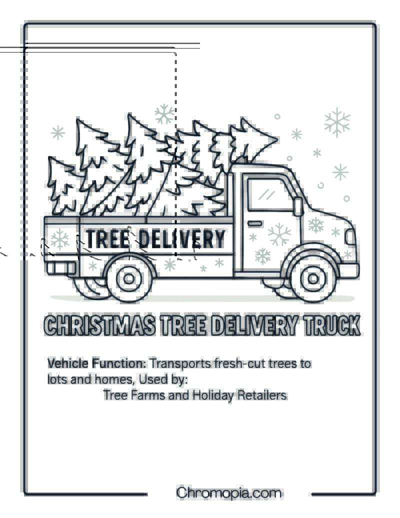 Christmas Tree Delivery Truck – Transportation Vehicle Coloring Page
