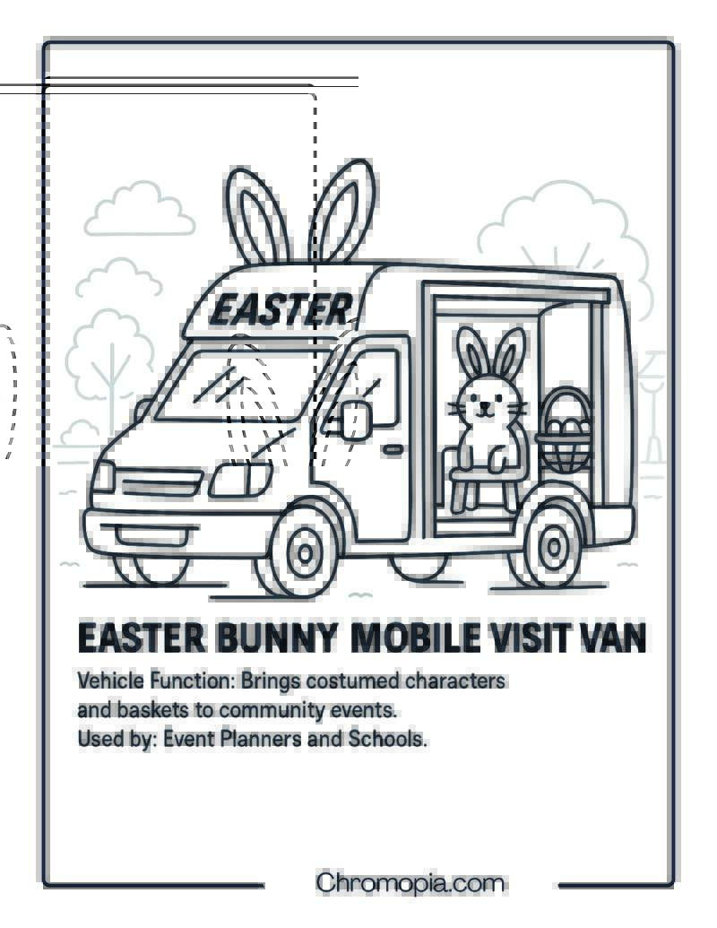 Easter Bunny Mobile Visit Van – Transportation Vehicle Coloring Page