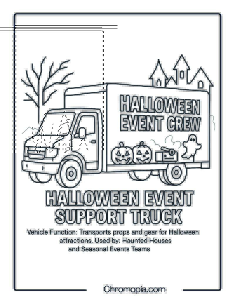 Halloween Event Support Truck – Transportation Vehicle Coloring Page