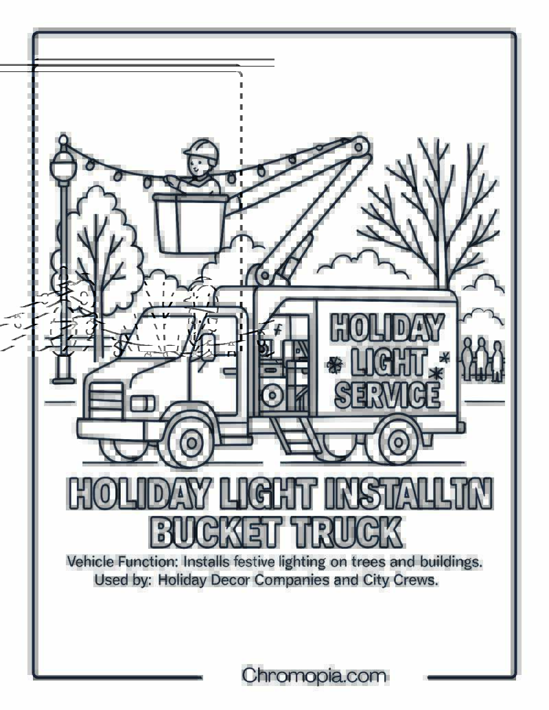 Holiday Light Installation Bucket Truck – Transportation Vehicle Coloring Page