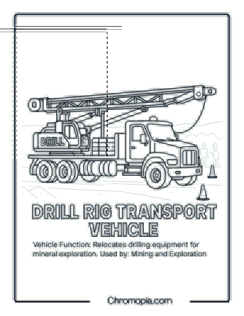 Drill Rig Transport Vehicle – Transportation Vehicle Coloring Page