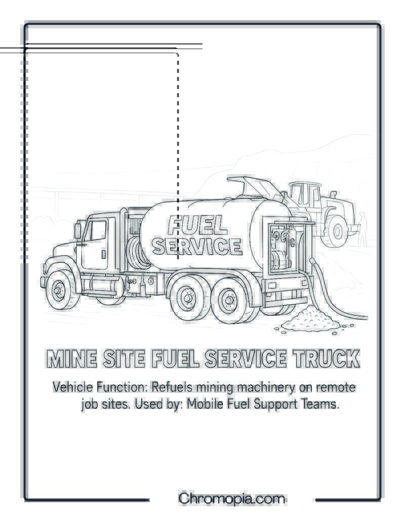Mine Site Fuel Service Truck – Transportation Vehicle Coloring Page