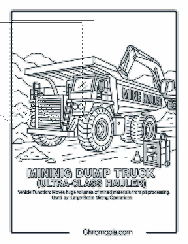 Mining Dump Truck (Ultra-Class Hauler) – Transportation Vehicle Coloring Page