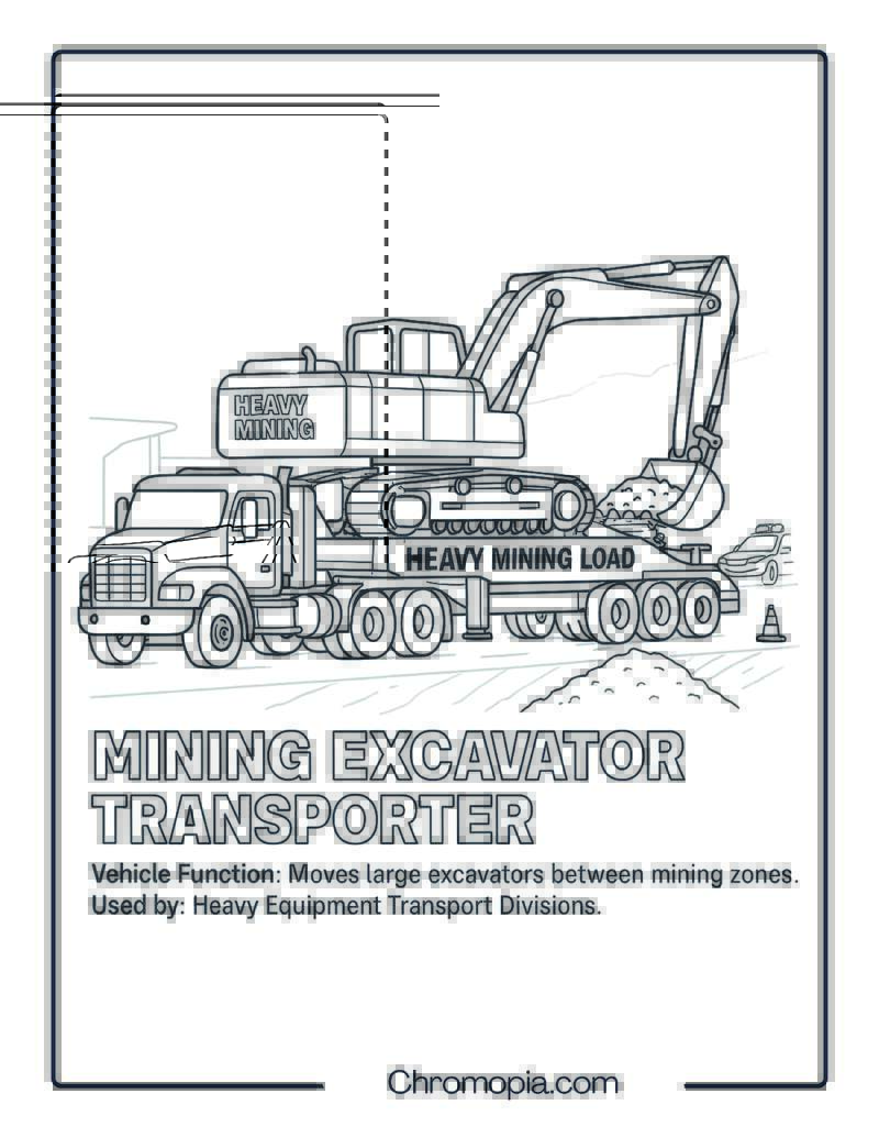 Mining Excavator Transporter – Transportation Vehicle Coloring Page