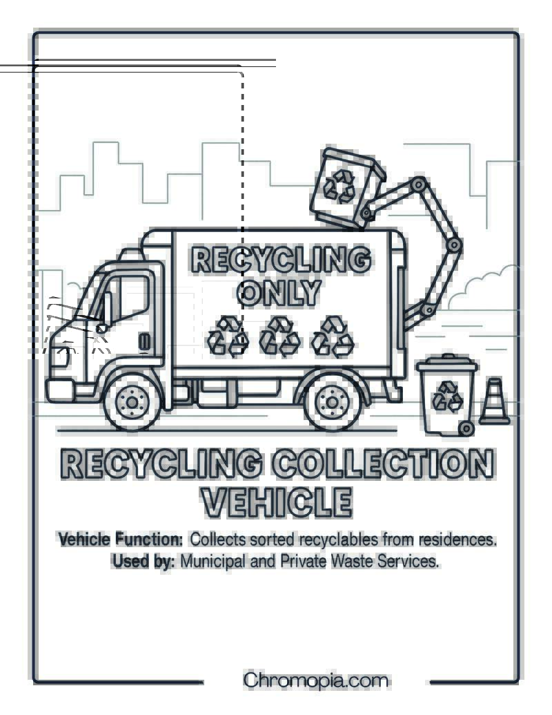 Recycling Collection Vehicle – Transportation Vehicle Coloring Page