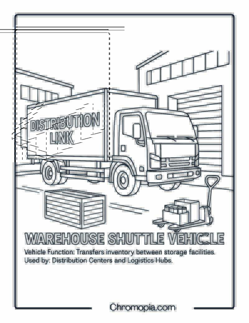 Warehouse Shuttle Vehicle – Transportation Vehicle Coloring Page