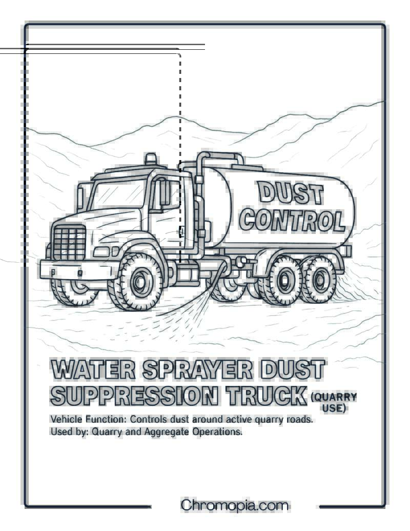 Water Sprayer Dust Suppression Truck (Quarry Use) – Transportation Vehicle Coloring Page
