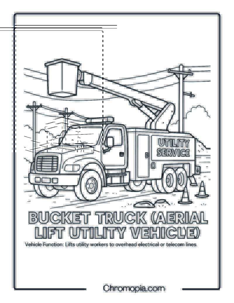 Bucket Truck (Aerial Lift Utility Vehicle) – Transportation Vehicle Coloring Page