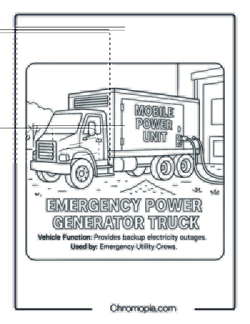 Emergency Power Generator Truck – Transportation Vehicle Coloring Page