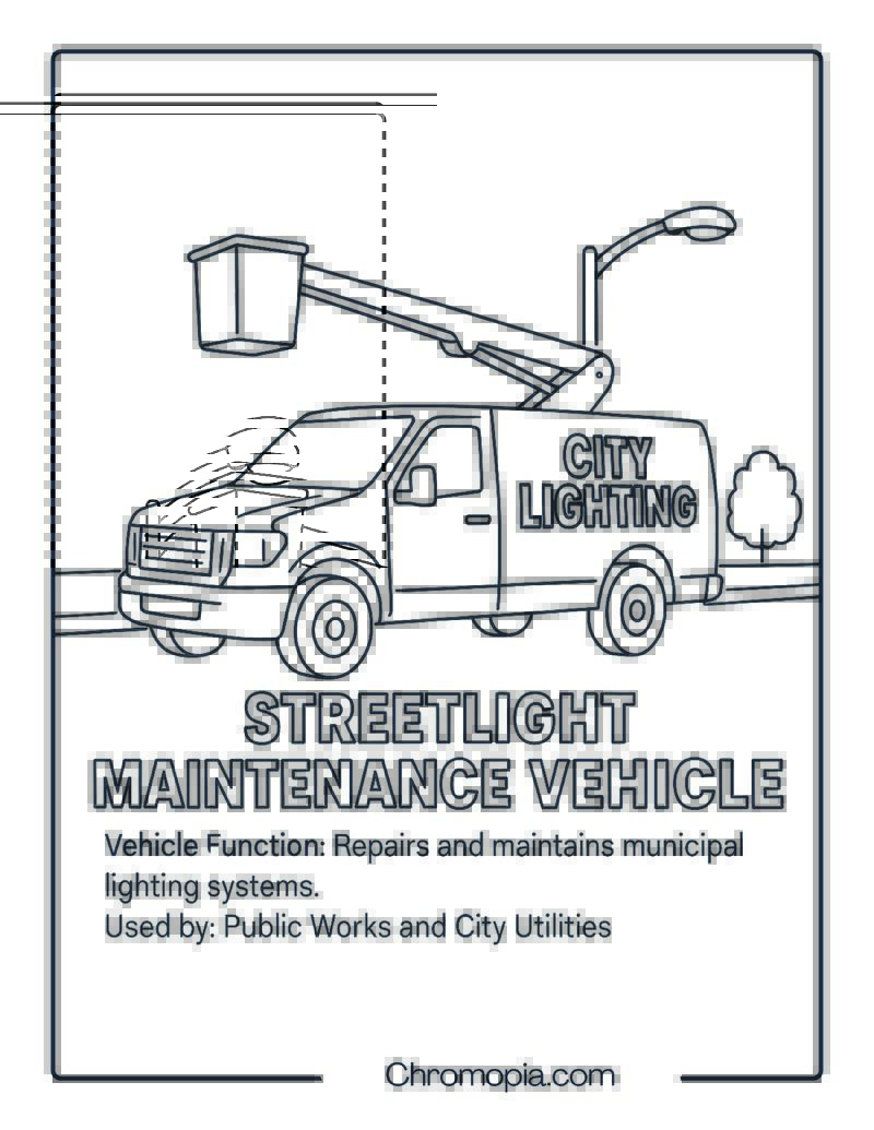 Streetlight Maintenance Vehicle – Transportation Vehicle Coloring Page