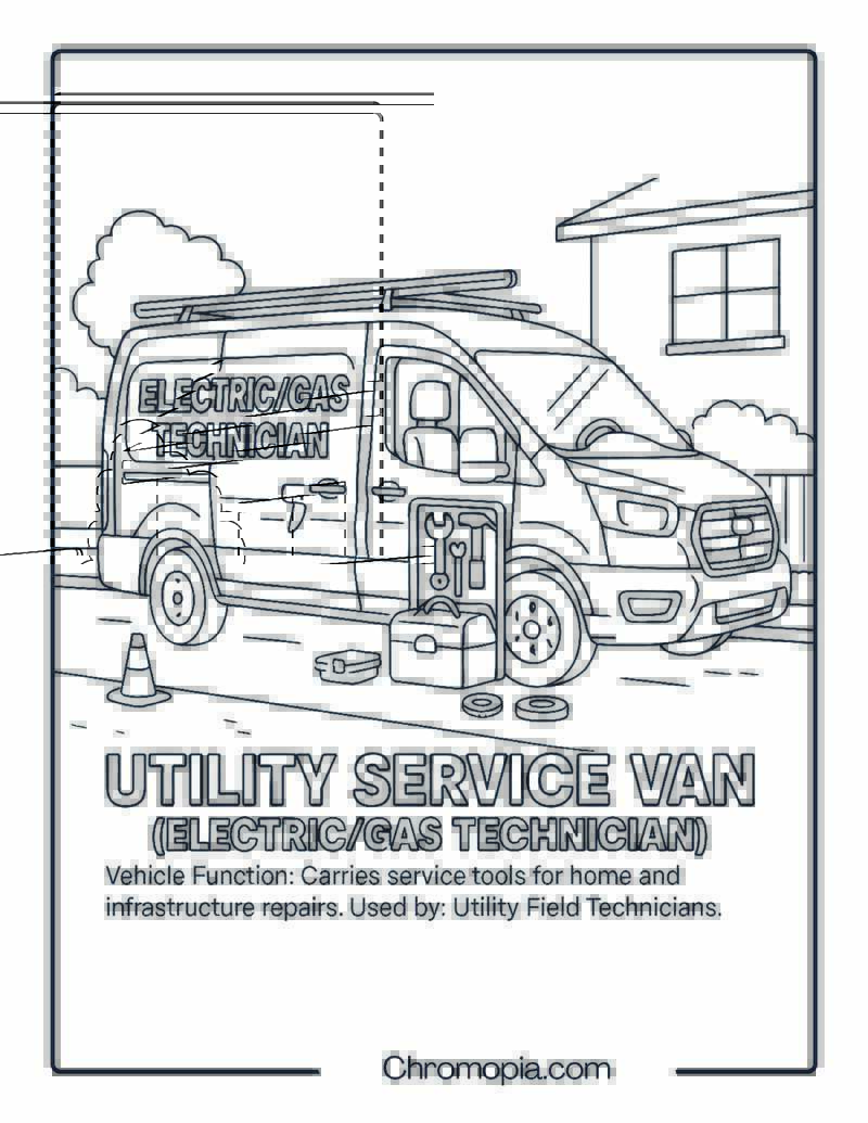 Utility Service Van (ElectricGas Technician) – Transportation Vehicle Coloring Page