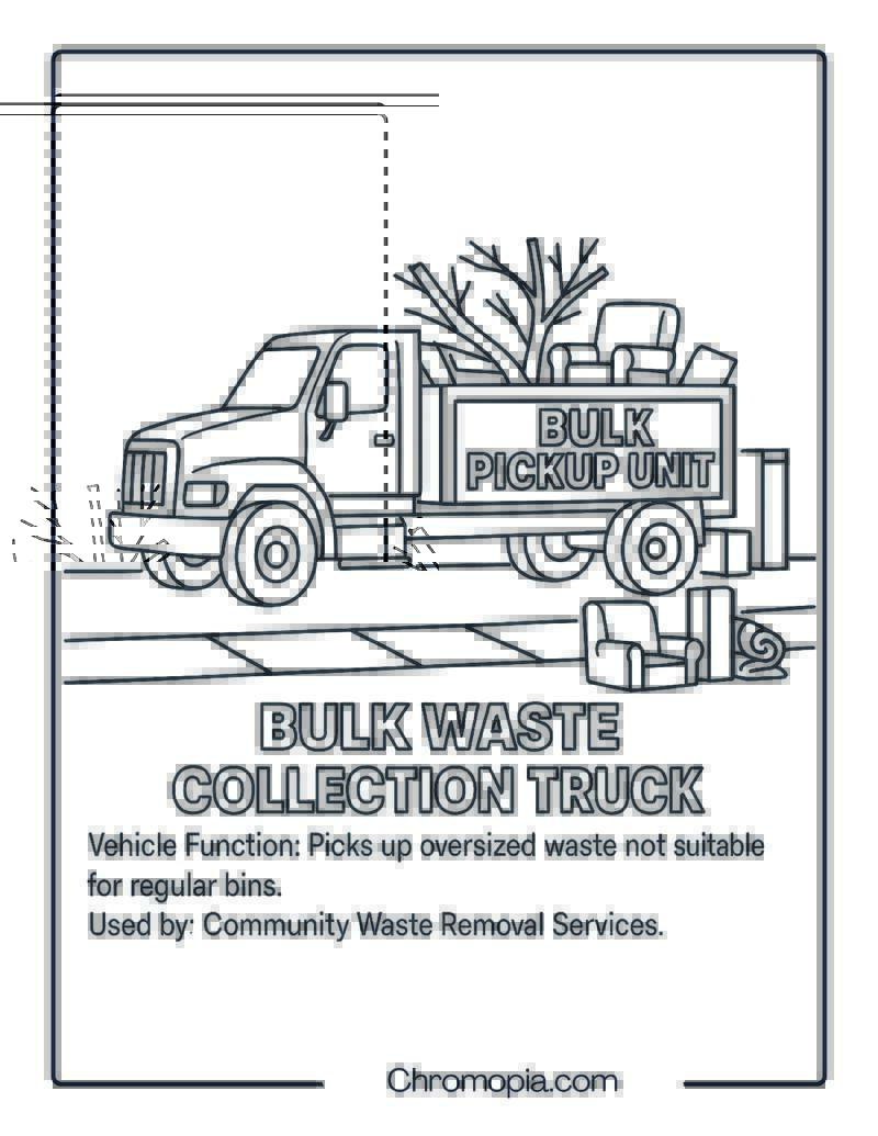Bulk Waste Collection Truck – Transportation Vehicle Coloring Page