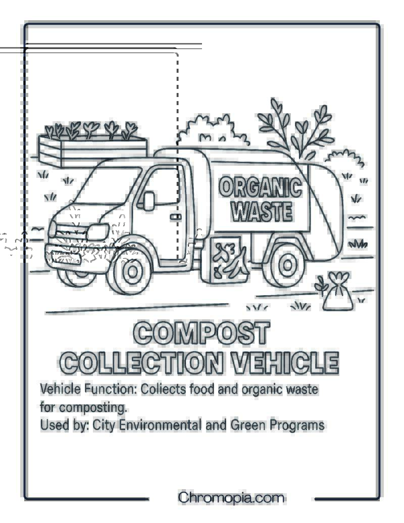 Compost Collection Vehicle – Transportation Vehicle Coloring Page