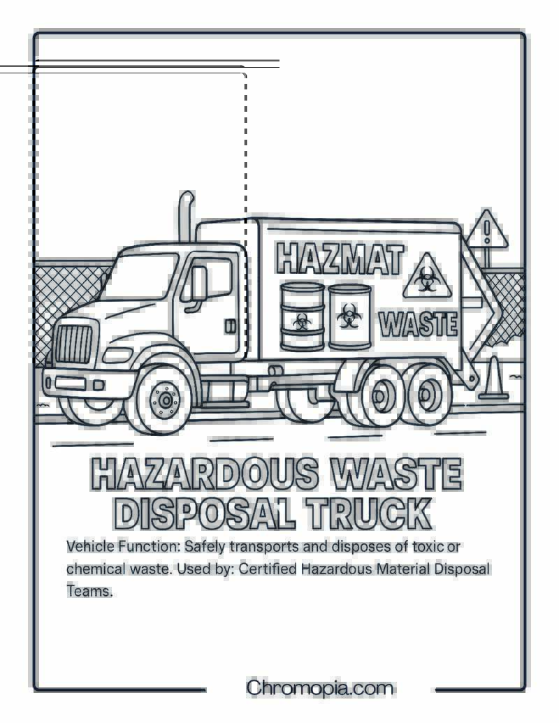 Hazardous Waste Disposal Truck – Transportation Vehicle Coloring Page