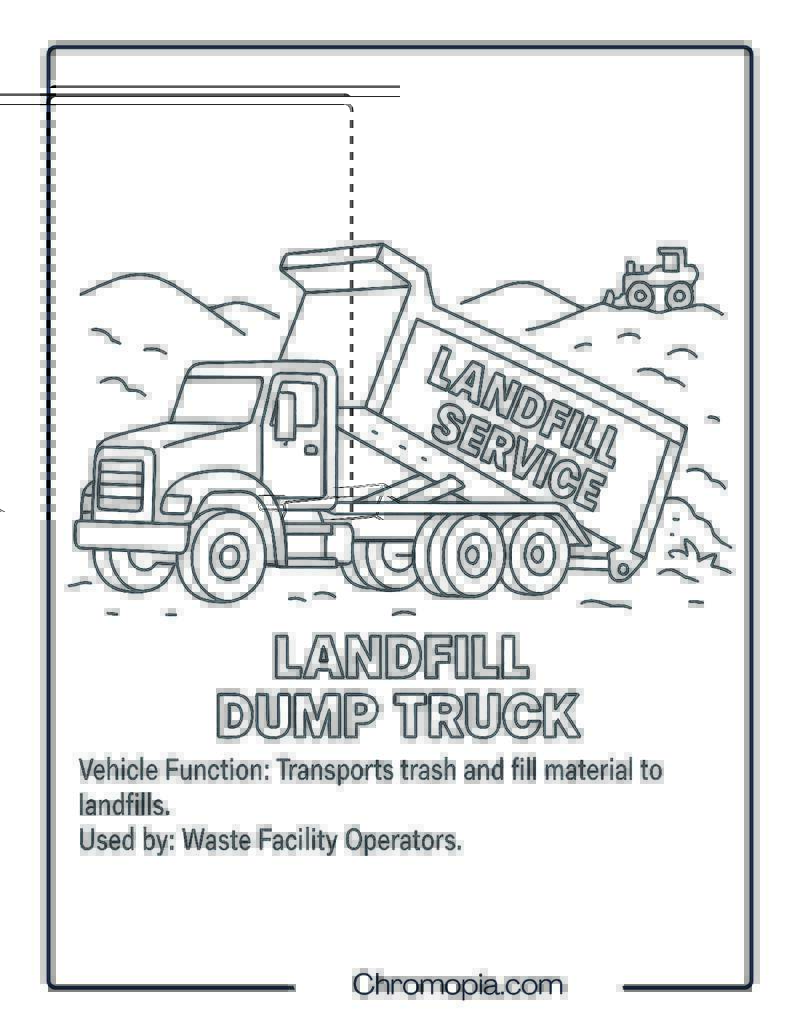 Landfill Dump Truck – Transportation Vehicle Coloring Page