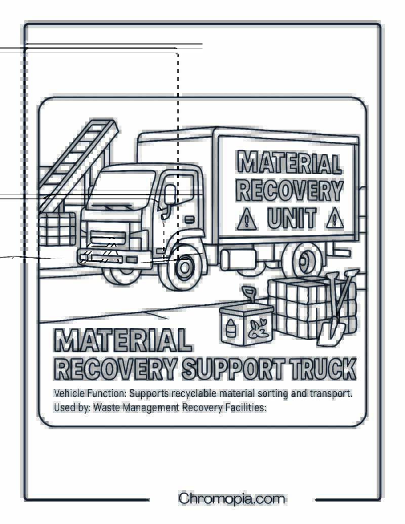 Material Recovery Support Truck – Transportation Vehicle Coloring Page