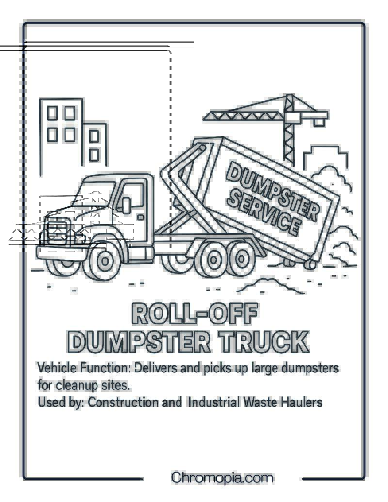 Roll-Off Dumpster Truck – Transportation Vehicle Coloring Page