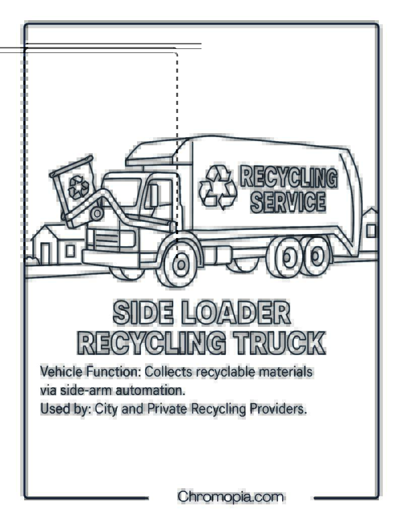 Side Loader Recycling Truck – Transportation Vehicle Coloring Page