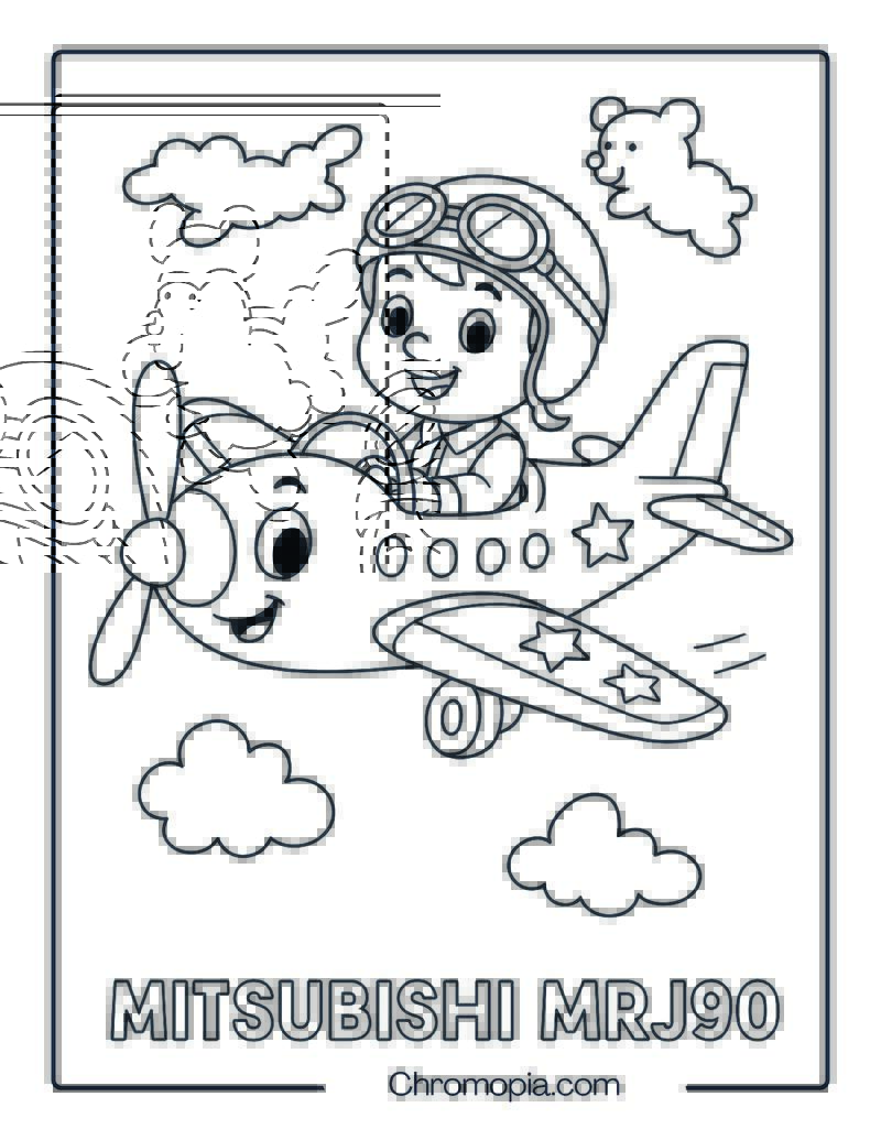 Boy Pilot Smiling Cartoon Aeroplane Coloring Page
