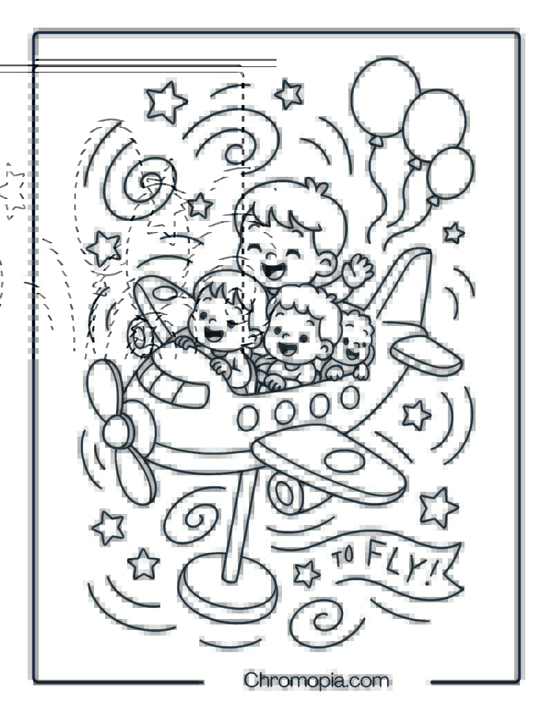 Carnival Ride Spinning Airplane with Toddlers Coloring Page