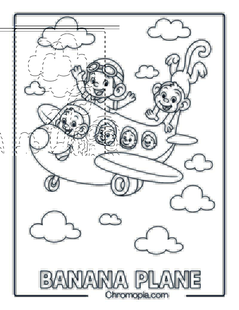 Monkey Banana Plane Midair Goofiness Coloring Page