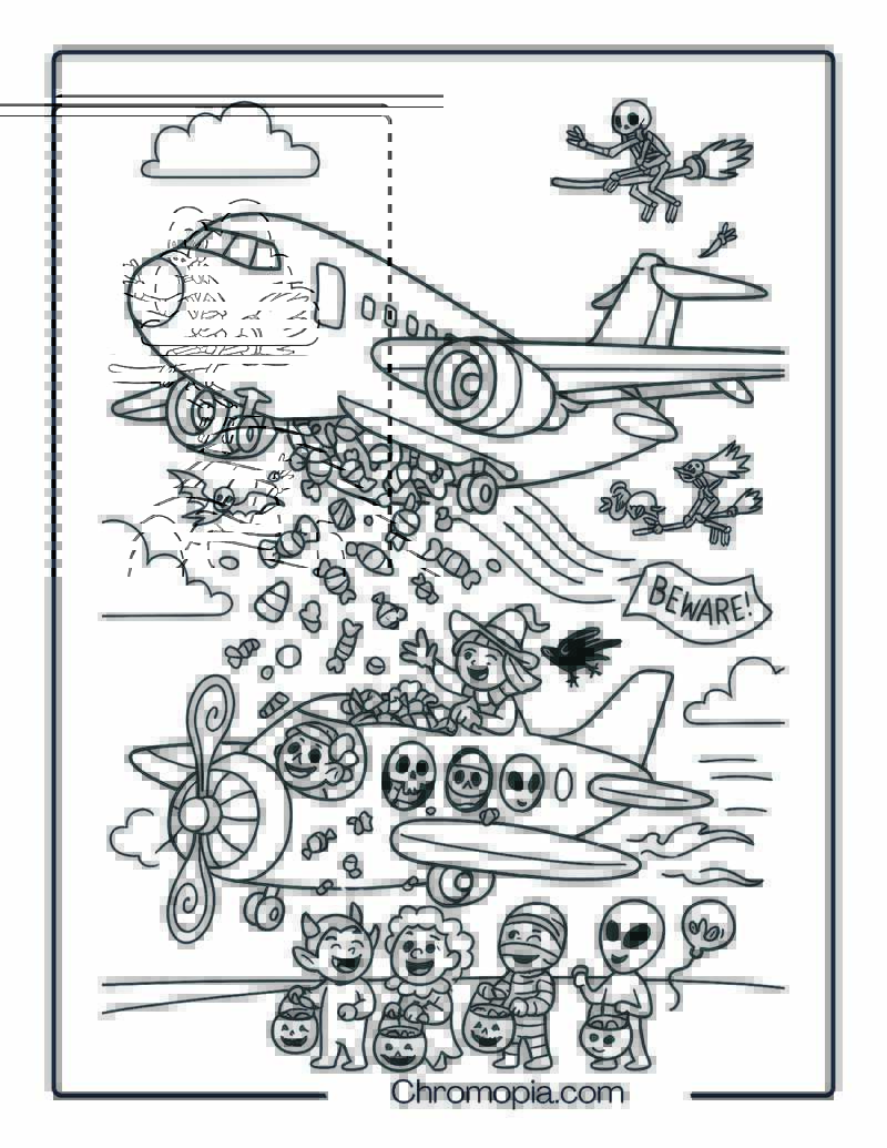 Candy-Filled Halloween Cargo Plane With Trick-or-Treaters – Halloween Aeroplane Coloring Page