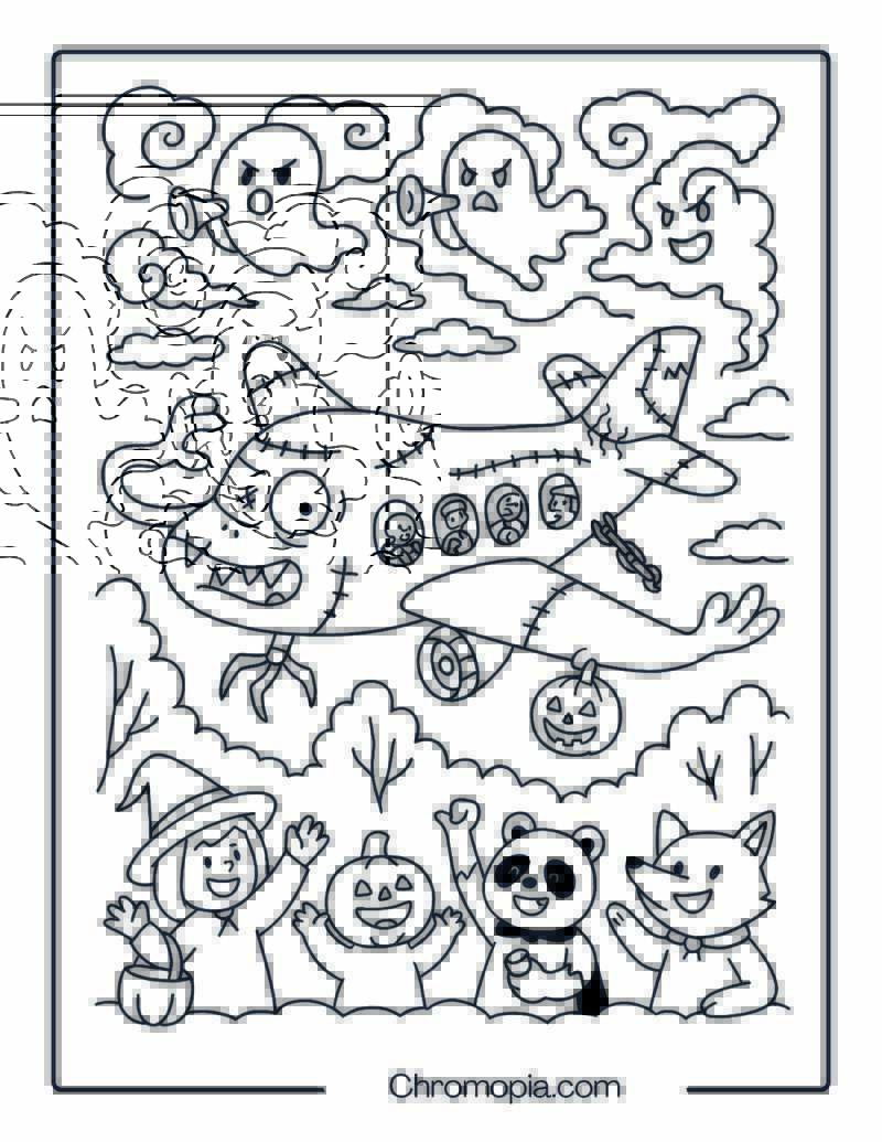 Haunted Air Show With Flying Zombie Aeroplane – Halloween Aeroplane Coloring Page