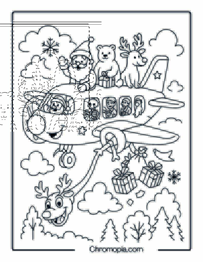 Christmas Santa Sleigh Plane – Christmas Aeroplane Coloring Page