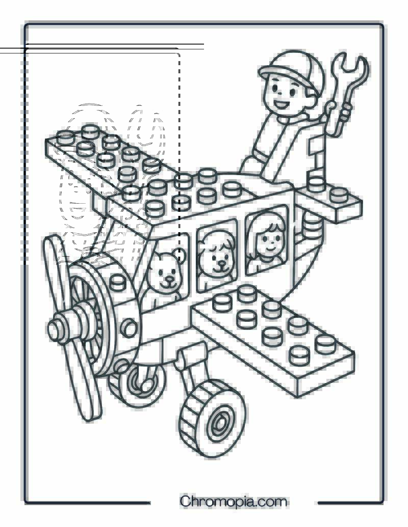 Lego-Style Construction Plane – Lego Aeroplane Coloring Page