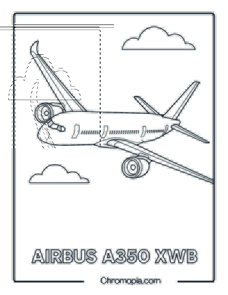 Airbus A350 XWB – Front-Down Angle in Flight – Aeroplane coloring page
