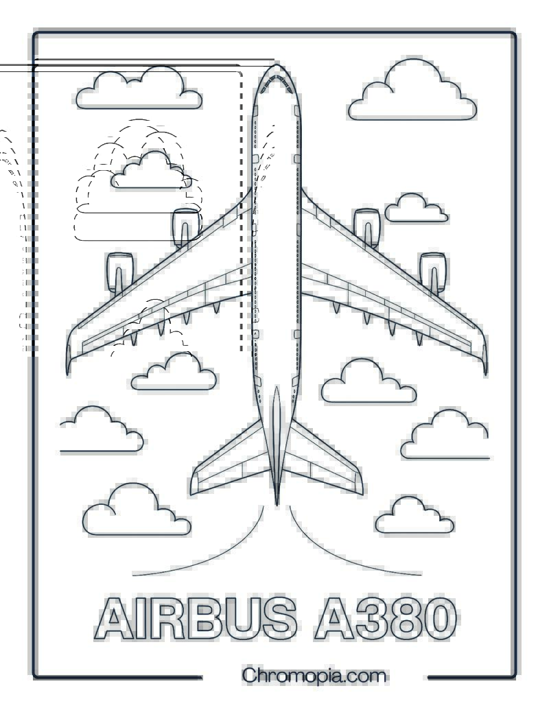 Airbus A380 Top View in Flight – Aeroplane coloring page