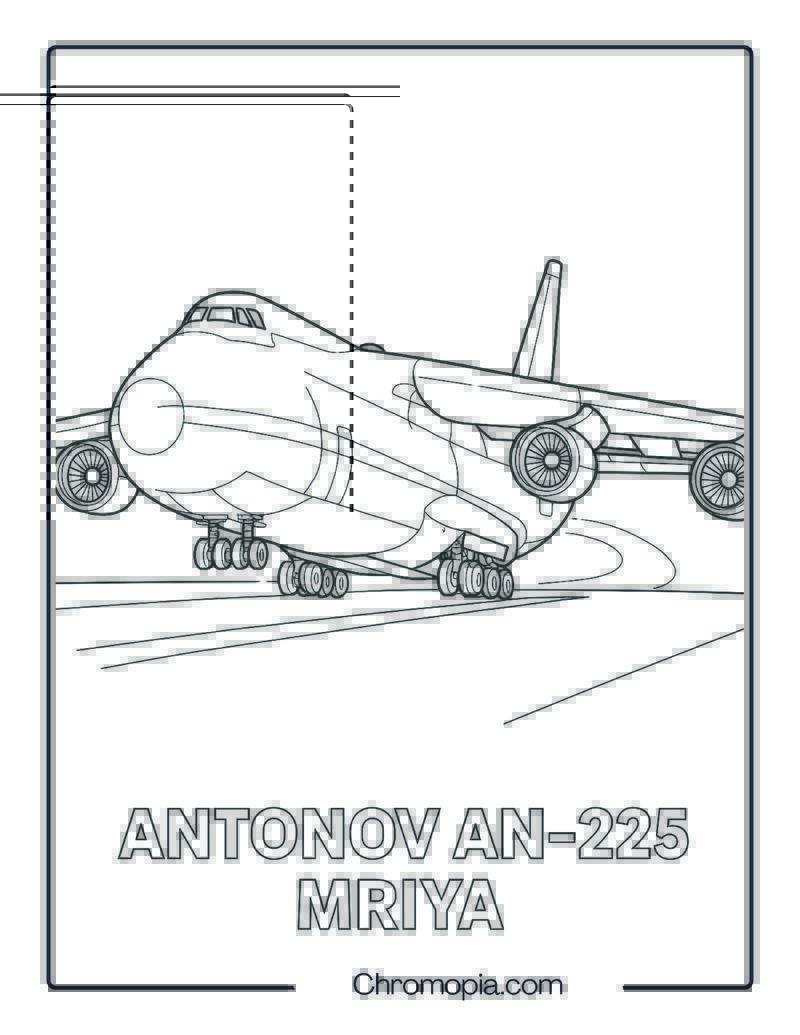 Antonov An-225 Mriya on Runway – Aeroplane coloring page