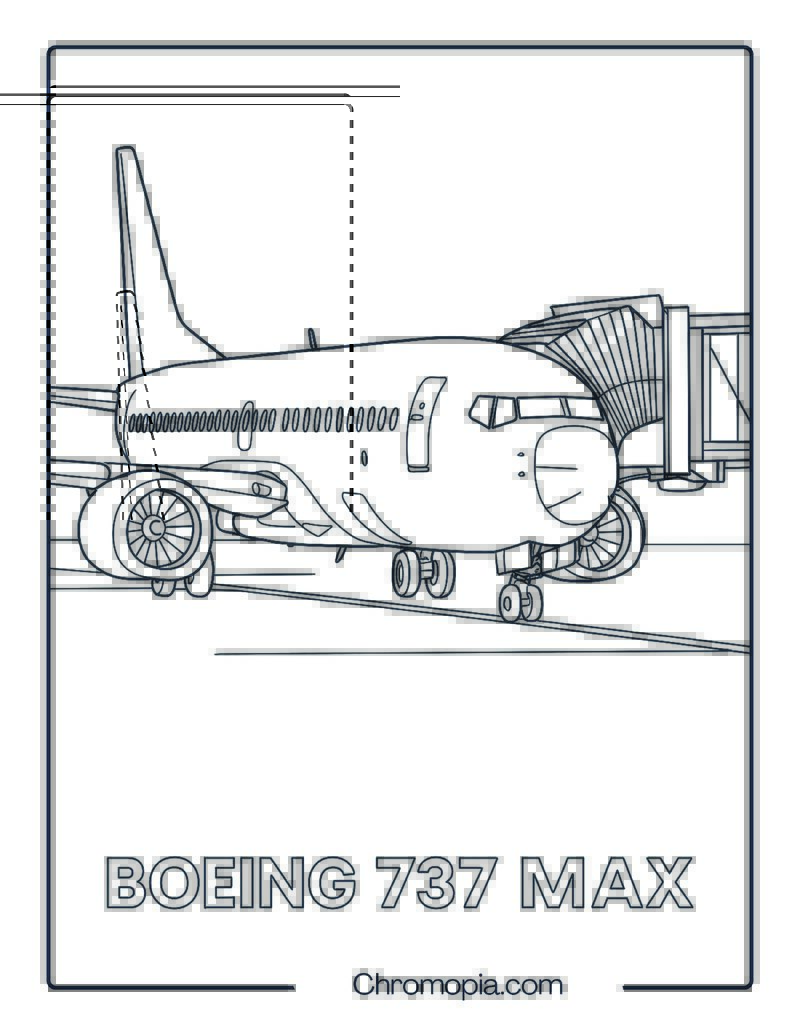 Boeing 737 MAX – Angled Airport View – Aeroplane coloring page