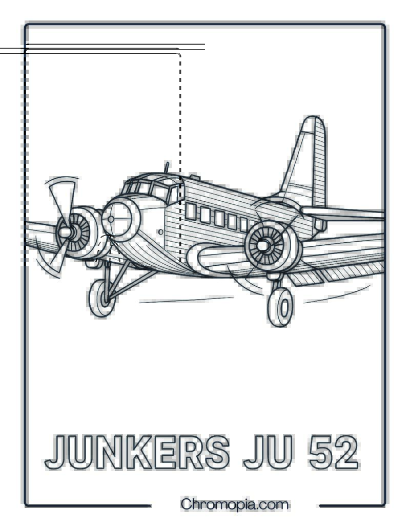 Junkers Ju 52 – Vintage WWII Transport Plane – Aeroplane coloring page