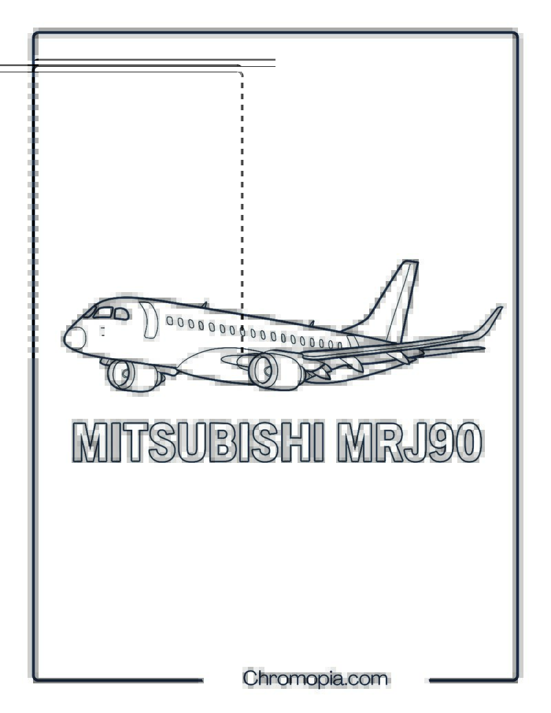 Mitsubishi Regional Jet (MRJ90) – Side Profile Mid-Flight – Aeroplane coloring page