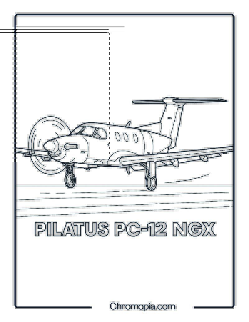 Pilatus PC-12 NGX – Landing Position – Aeroplane coloring page